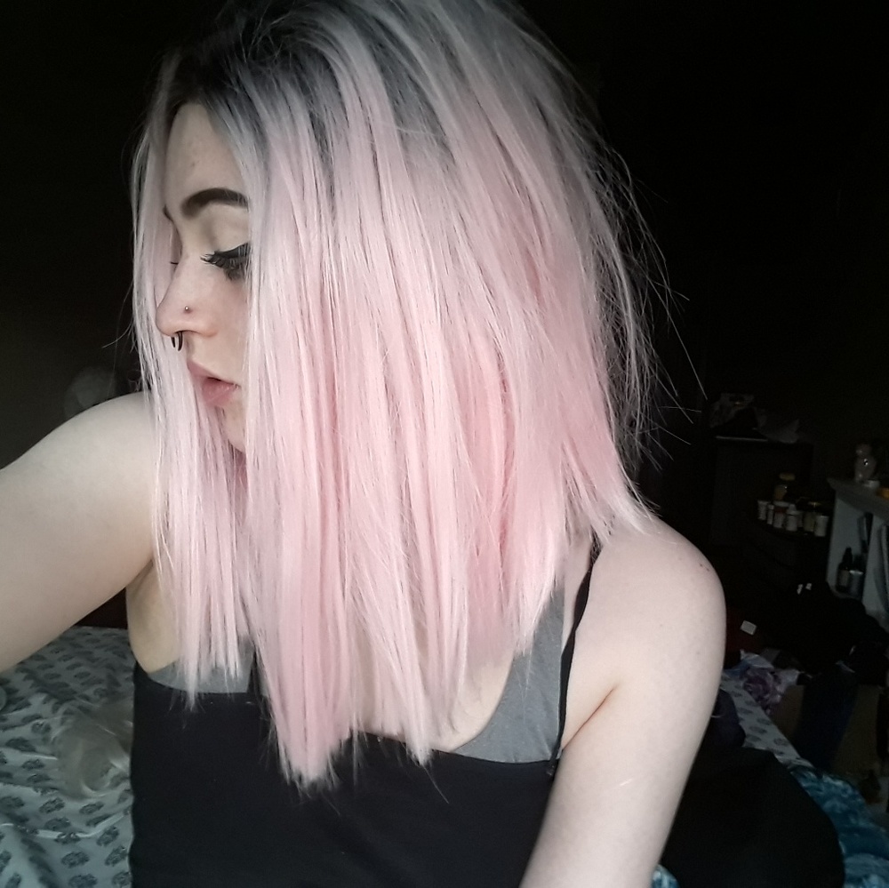 Baby Pink with Black Roots Synthetic LaceFront Wig